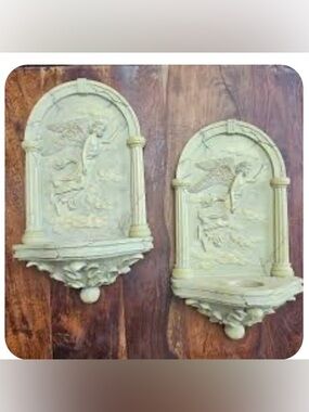 2 Italian Sconce, Angel Candle holder, Wall Plaque, Candle Holder, Faux Marble